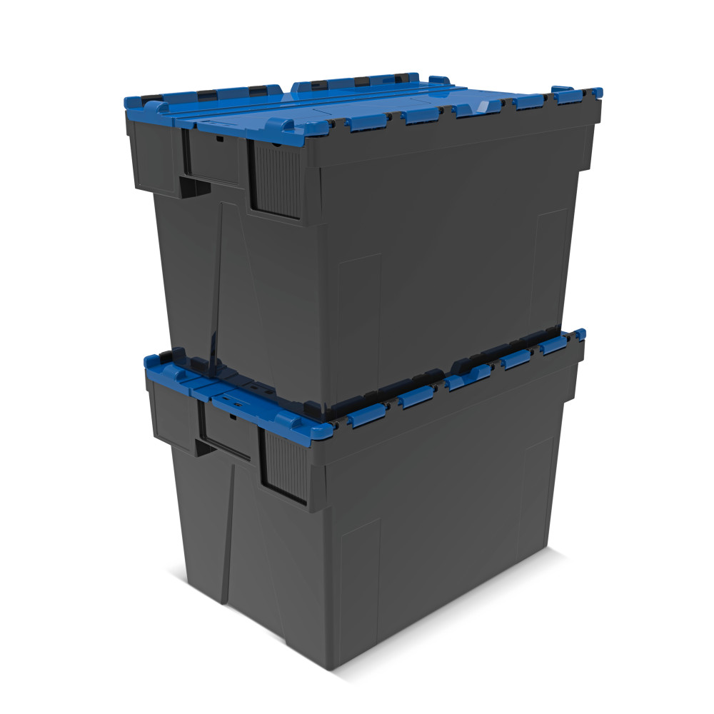 Productafbeelding nr. 7: Herbruikbare stapelbak van PP-regranulaat met klapdeksel, zwart/blauw, 77 liter, 1 stuks/VE