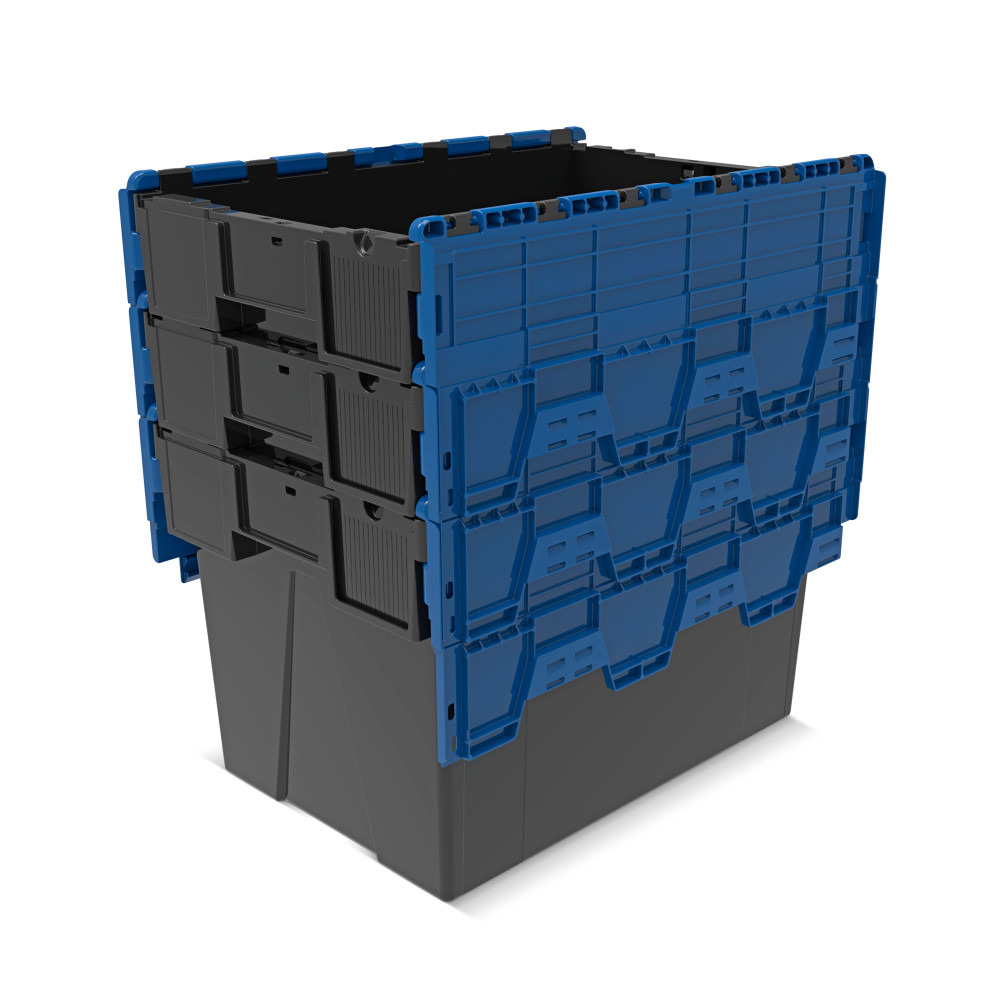 Productafbeelding nr. 8: Herbruikbare stapelbak van PP-regranulaat met klapdeksel, zwart/blauw, 77 liter, 1 stuks/VE