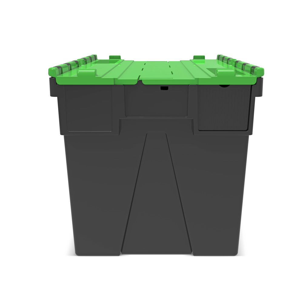 Productafbeelding nr. 5: Herbruikbare stapelbak van PP-regranulaat met klapdeksel, zwart/groen, 77 liter, 1 stuks/VE