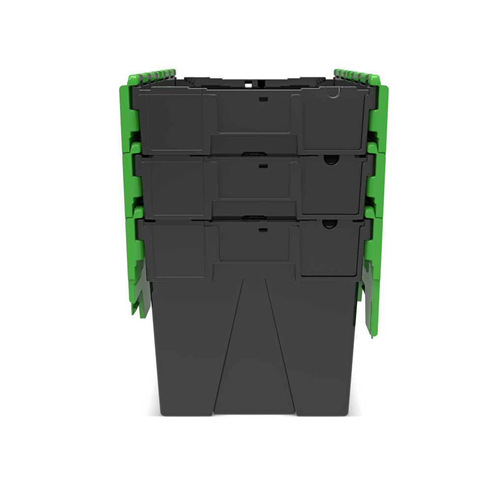 Productafbeelding nr. 9: Herbruikbare stapelbak van PP-regranulaat met klapdeksel, zwart/groen, 77 liter, 1 stuks/VE