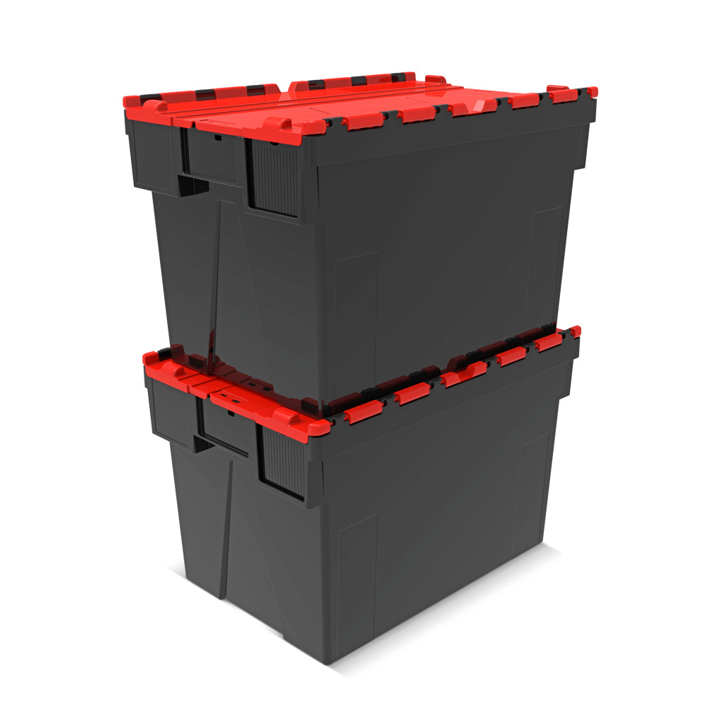 Productafbeelding nr. 7: Herbruikbare stapelbak van PP-regranulaat met klapdeksel, zwart/rood, 77 liter, 1 stuks/VE
