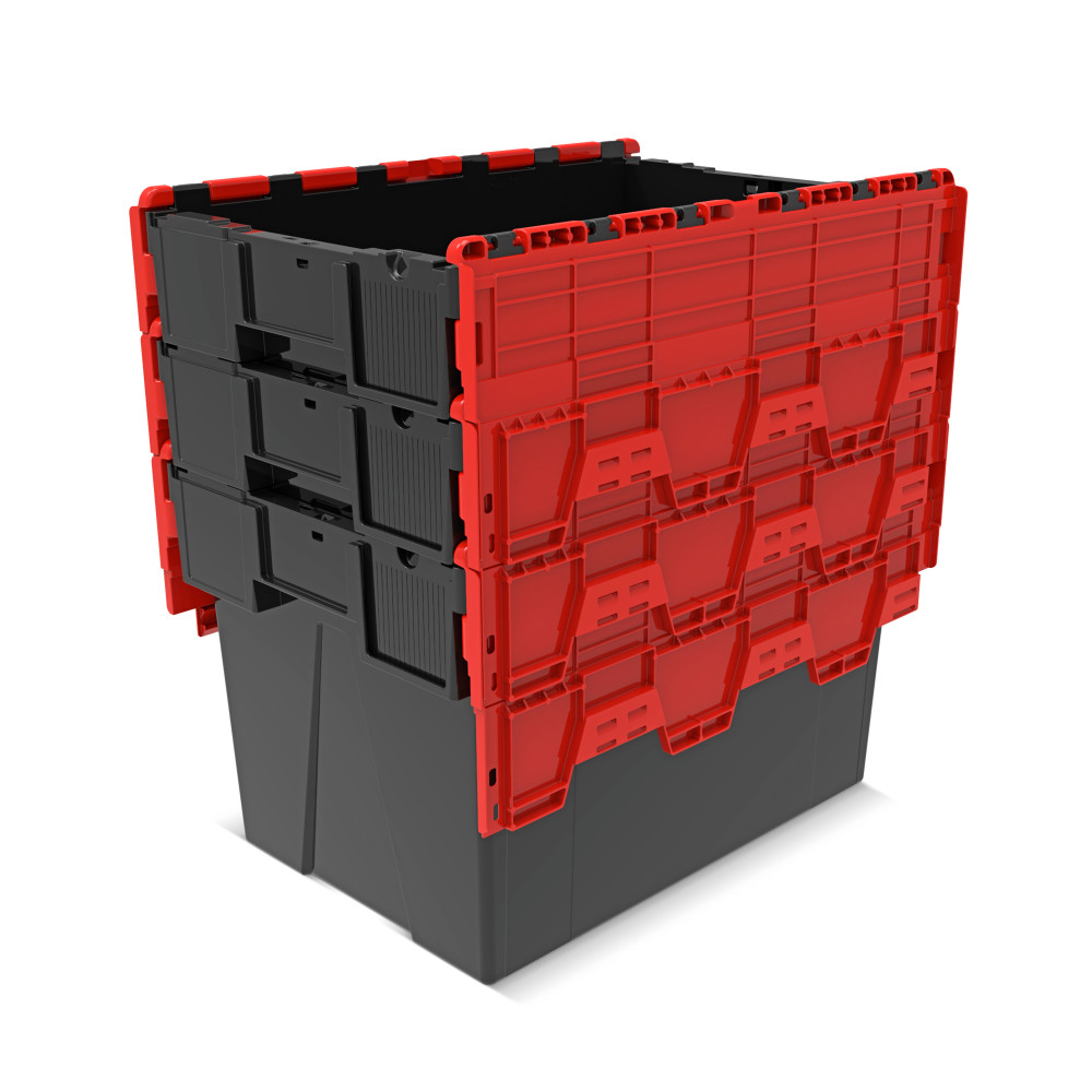Productafbeelding nr. 8: Herbruikbare stapelbak van PP-regranulaat met klapdeksel, zwart/rood, 77 liter, 1 stuks/VE