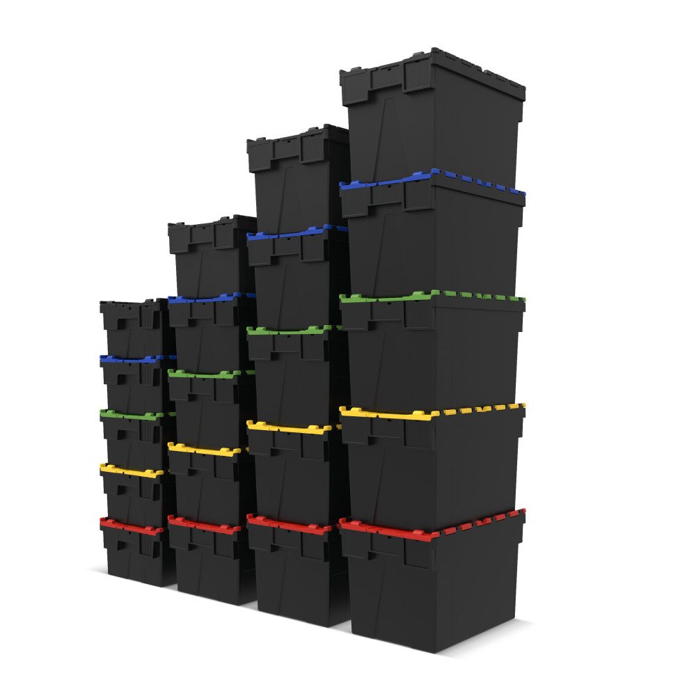 Productafbeelding nr. 6: Herbruikbare stapelbak van PP-regranulaat met klapdeksel, zwart, 65 liter, 1 stuks/VE