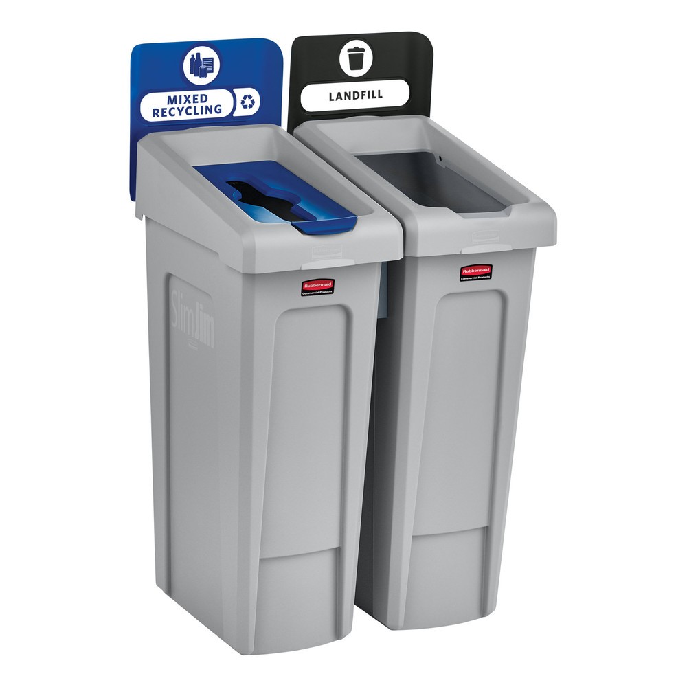 Productafbeelding nr. 4: Startset recyclingstation Rubbermaid® Slim Jim, met kringloopafvalbak 87 liter, met open deksel, met inklikbare connector