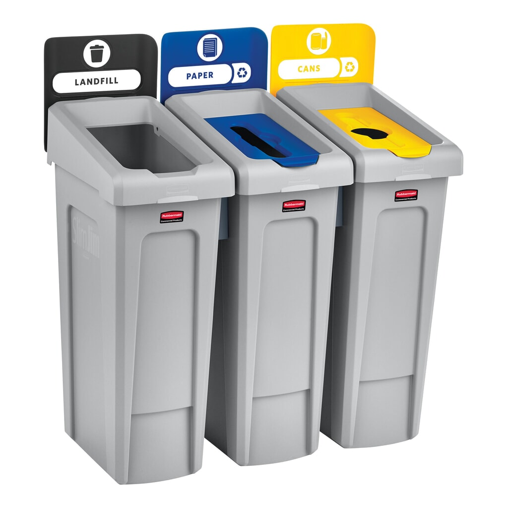 Startset recyclingstation Rubbermaid® Slim Jim, met kringloopafvalbak 87 liter, met open deksel, met inklikbare connector Productafbeelding nr. 6: Startset recyclingstation Rubbermaid® Slim Jim, met kringloopafvalbak 87 liter, met open deksel, met inklikbare connector