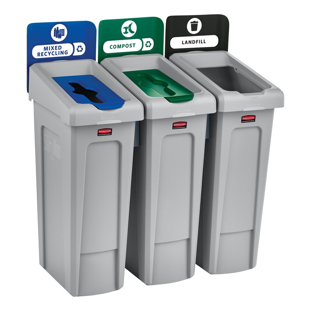 Productafbeelding nr. 7: Startset recyclingstation Rubbermaid® Slim Jim, met kringloopafvalbak 87 liter, met open deksel, met inklikbare connector