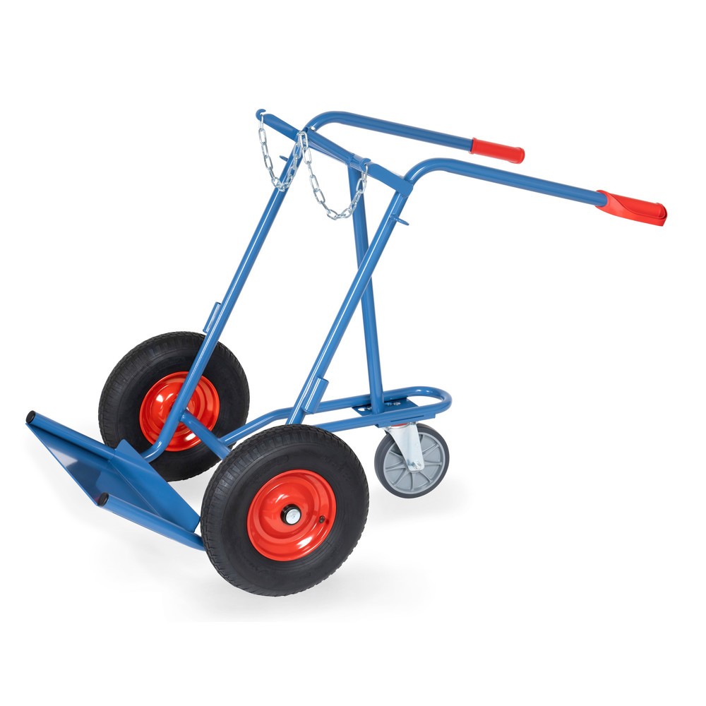Product afbeelding: Steekwagen fetra® voor stalen flessen, voor 2 stalen flessen van 40-50 liter, luchtbanden, incl. steunwiel