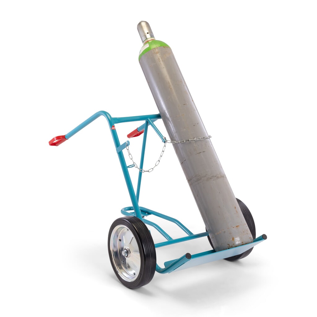 Steekwagen voor stalen gasflessen Ameise®, voor 2 flessen van 40-50 liter, steunwiel, volrubber banden Product afbeelding: Steekwagen voor stalen gasflessen Ameise®, voor 2 flessen van 40-50 liter, steunwiel, volrubber banden