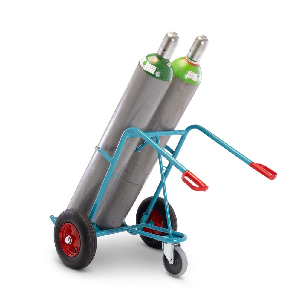 Steekwagen voor stalen gasflessen Ameise®, voor 2 flessen van 40-50 liter, steunwiel, luchtbanden Product afbeelding: Steekwagen voor stalen gasflessen Ameise®, voor 2 flessen van 40-50 liter, steunwiel, luchtbanden