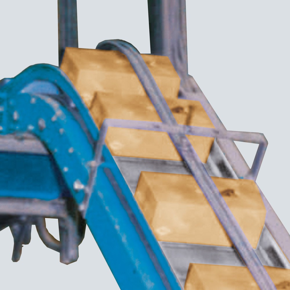 Schuine transportband voor glijtransportbanden met max. 30 kg/m bandlengte