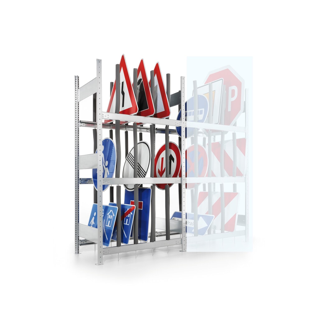 Stelling voor verkeersborden META CLIP basiselement, hxbxd 2000 x 1000 x 600 mm, verzinkt, compleet met 3 niveaus Product afbeelding: Stelling voor verkeersborden META CLIP basiselement, hxbxd 2000 x 1000 x 600 mm, verzinkt, compleet met 3 niveaus