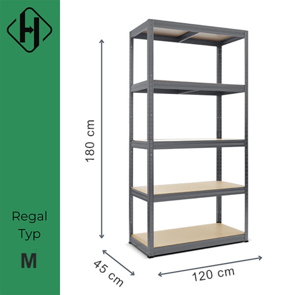 Productafbeelding nr. 2: Stelling voor zware lasten HEMMDAL type M, grafietgrijs - 180 x 120 x 45 cm - tot 1.000 kg