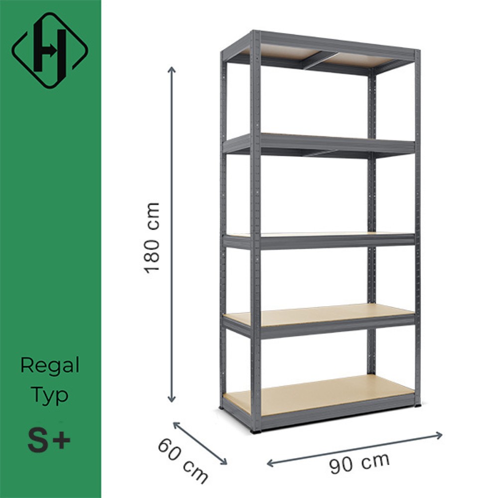 Productafbeelding nr. 2: Stelling voor zware lasten HEMMDAL type S+, grafietgrijs - 180 x 90 x 60 cm - tot 750 kg