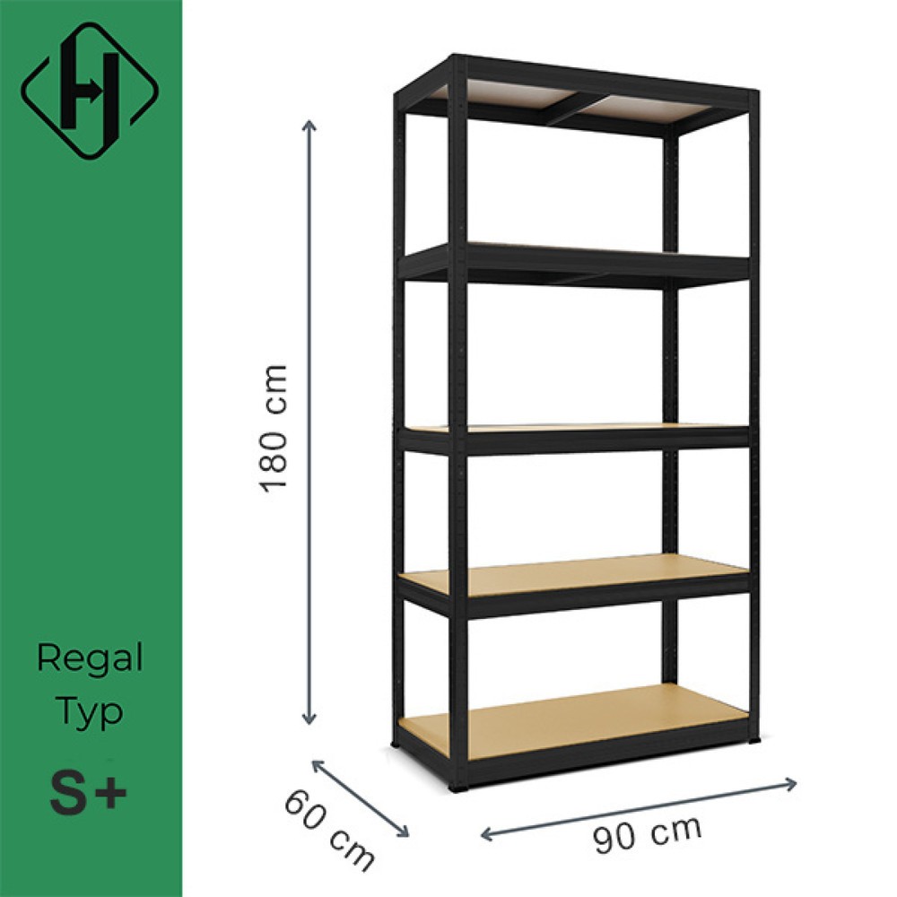 Productafbeelding nr. 2: Stelling voor zware lasten HEMMDAL type S+, zwart - 180 x 90 x 60 cm - tot 750 kg