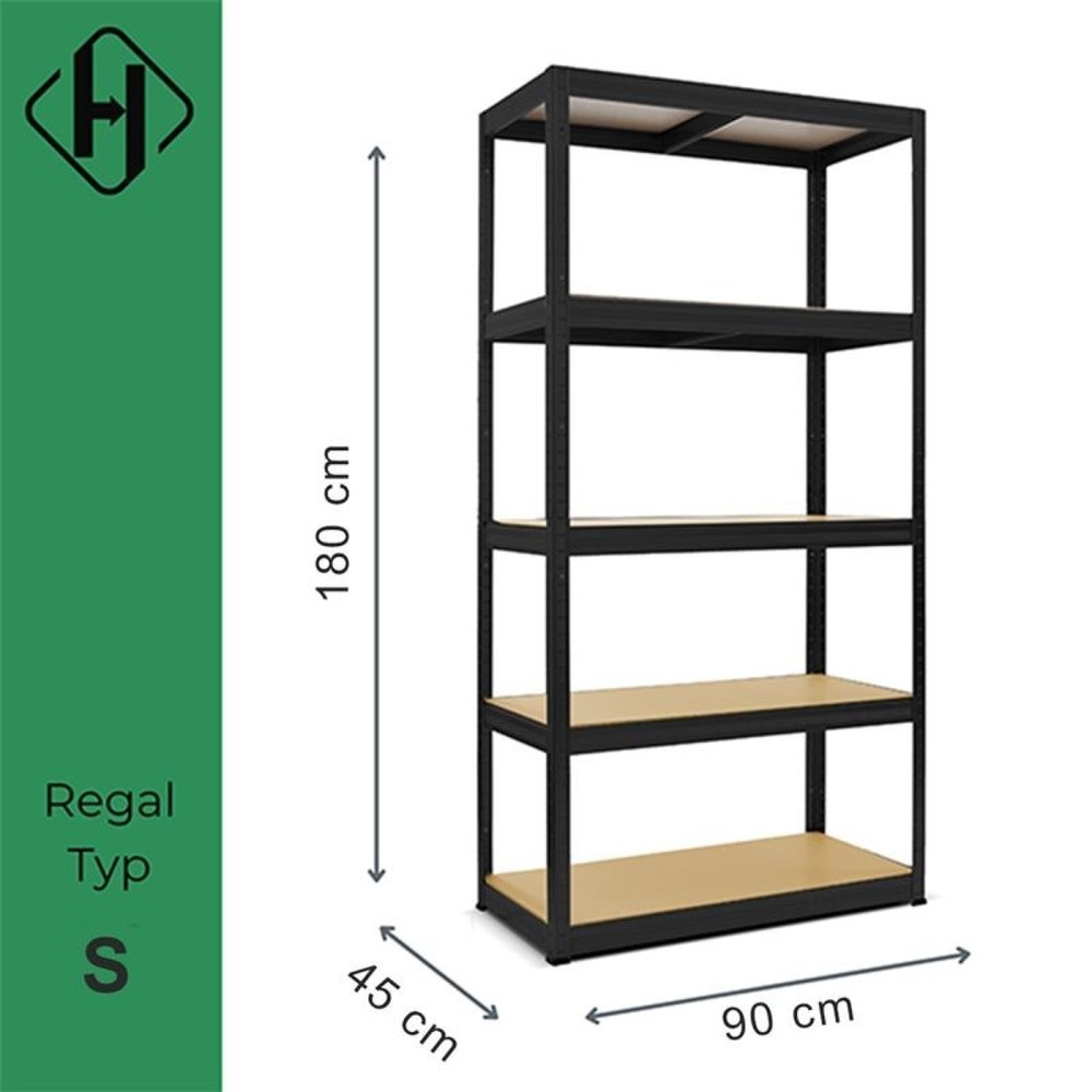 Productafbeelding nr. 2: Stelling voor zware lasten HEMMDAL type S, zwart - 180 x 90 x 45 cm - tot 750 kg