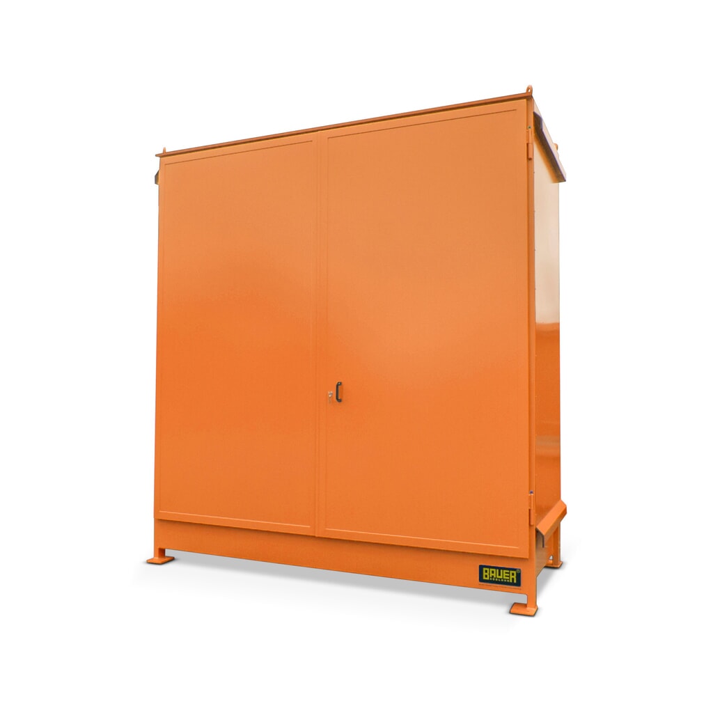 Stellingcontainer Bauer® voor 4 x KTC/IBC, 2 niveaus, 2 draaideuren, geeloranje Product afbeelding: Stellingcontainer Bauer® voor 4 x KTC/IBC, 2 niveaus, 2 draaideuren, geeloranje