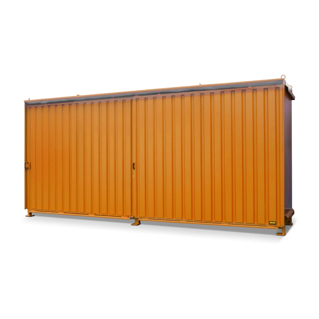 Product afbeelding: Stellingcontainer voor 12 x EP / 8 x CP3, 2 niveaus, 2 schuifdeuren, geleiderail, geeloranje