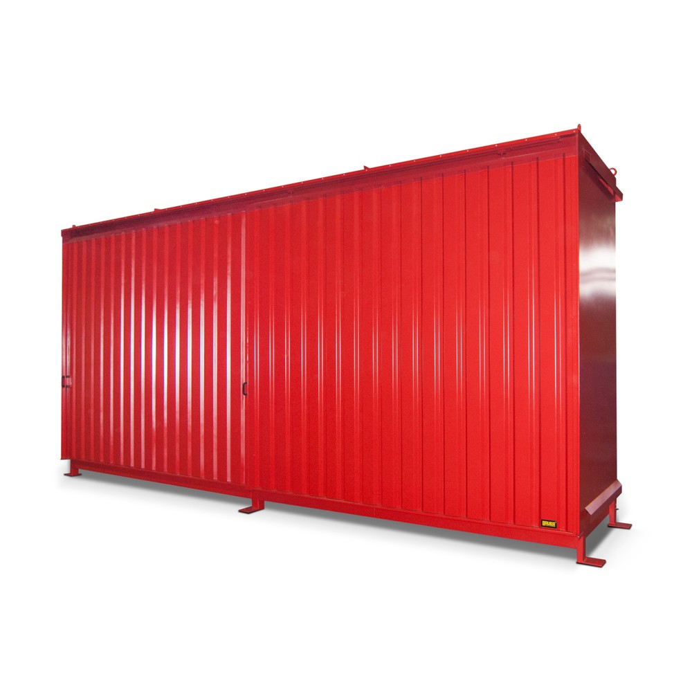 Product afbeelding: Stellingcontainer voor 12x KTC/IBC, 2 niveaus, 2 schuifdeuren, vuurrood