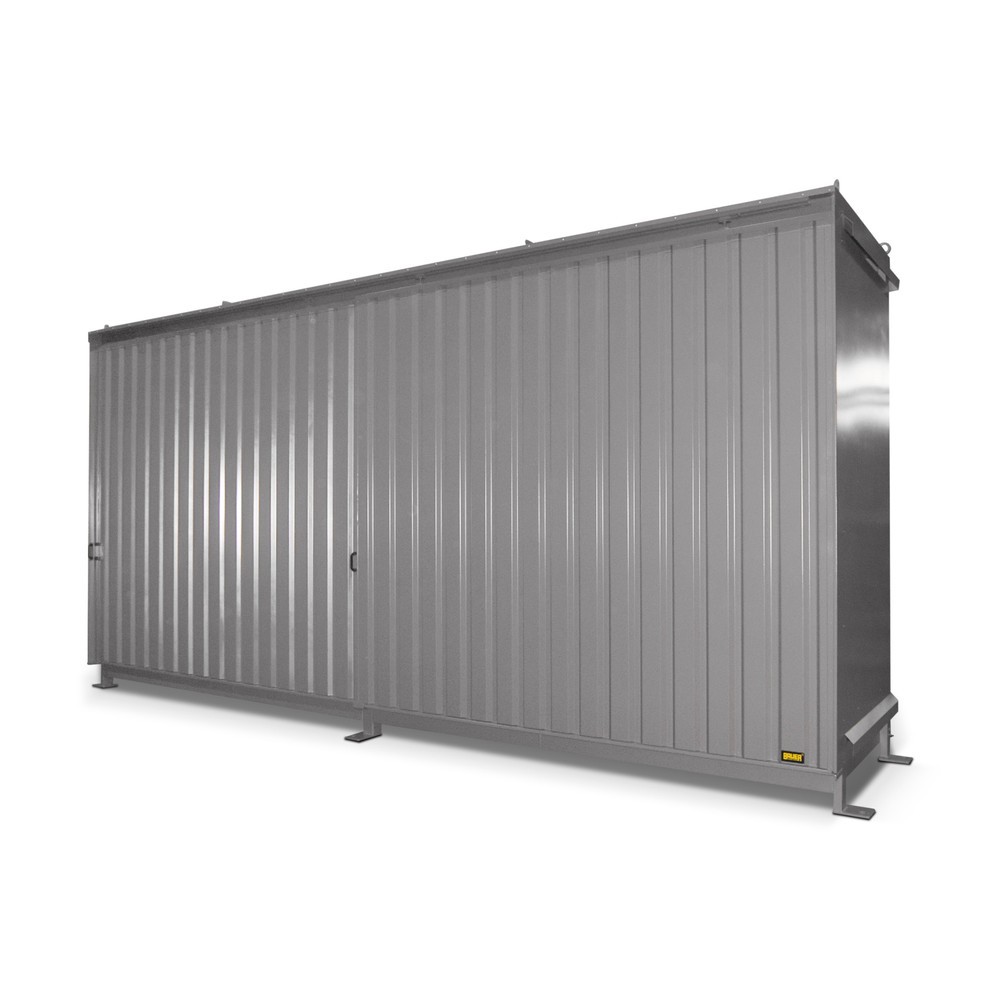 Product afbeelding: Stellingcontainer voor 12x KTC/IBC, 2 niveaus, 2 schuifdeuren, muisgrijs