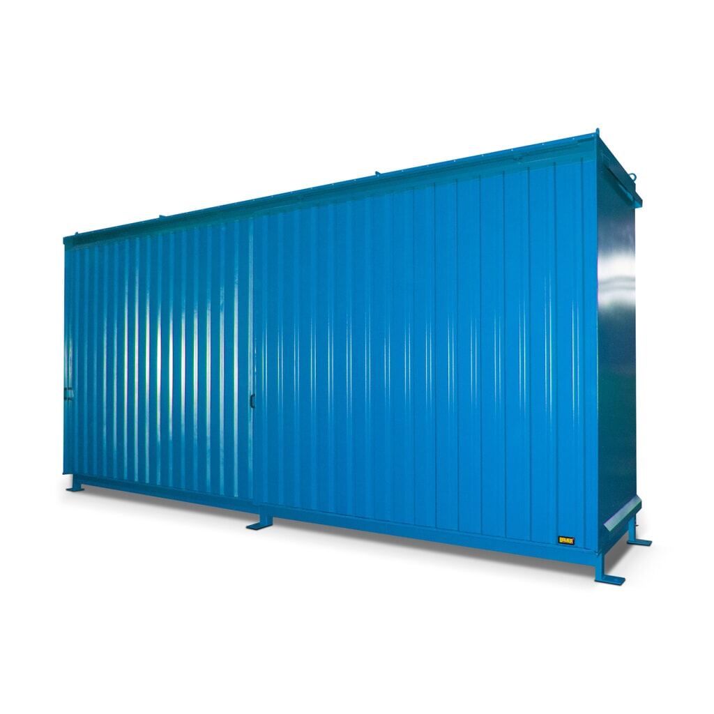 Stellingcontainer voor 12x KTC/IBC, 2 niveaus, 2 schuifdeuren, lichtblauw Product afbeelding: Stellingcontainer voor 12x KTC/IBC, 2 niveaus, 2 schuifdeuren, lichtblauw