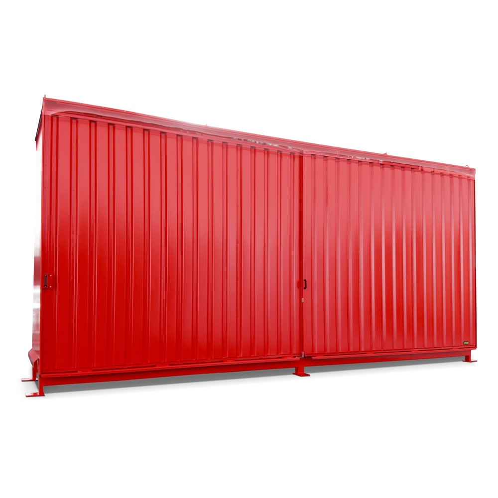 Product afbeelding: Stellingcontainer voor 12x KTC/IBC, 2 niveaus, 2 schuifdeuren, geleiderail, vuurrood