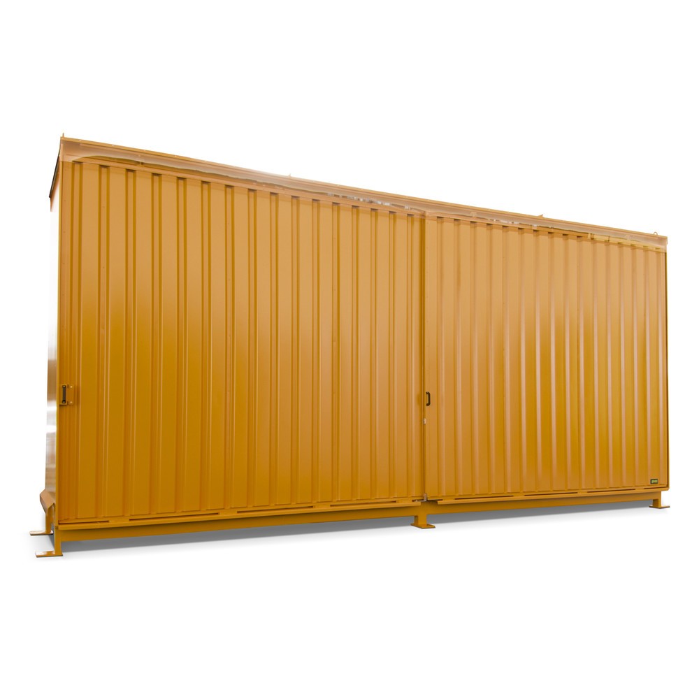 Product afbeelding: Stellingcontainer voor 12x KTC/IBC, 2 niveaus, 2 schuifdeuren, geleiderail, geeloranje