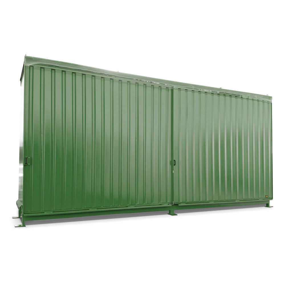 Product afbeelding: Stellingcontainer voor 12x KTC/IBC, 2 niveaus, 2 schuifdeuren, geleiderail, resedagroen