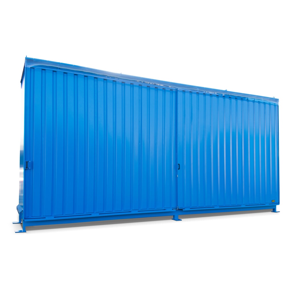 Stellingcontainer voor 12x KTC/IBC, 2 niveaus, 2 schuifdeuren, geleiderail, lichtblauw Product afbeelding: Stellingcontainer voor 12x KTC/IBC, 2 niveaus, 2 schuifdeuren, geleiderail, lichtblauw