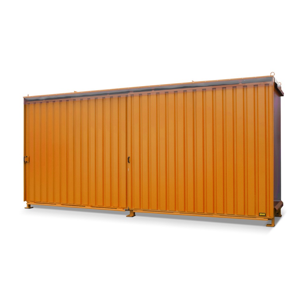 Productafbeelding nr. 1: Stellingcontainer voor 8 x KTC/IBC, 2 niveaus, 2 schuifdeuren, geleiderail, geeloranje