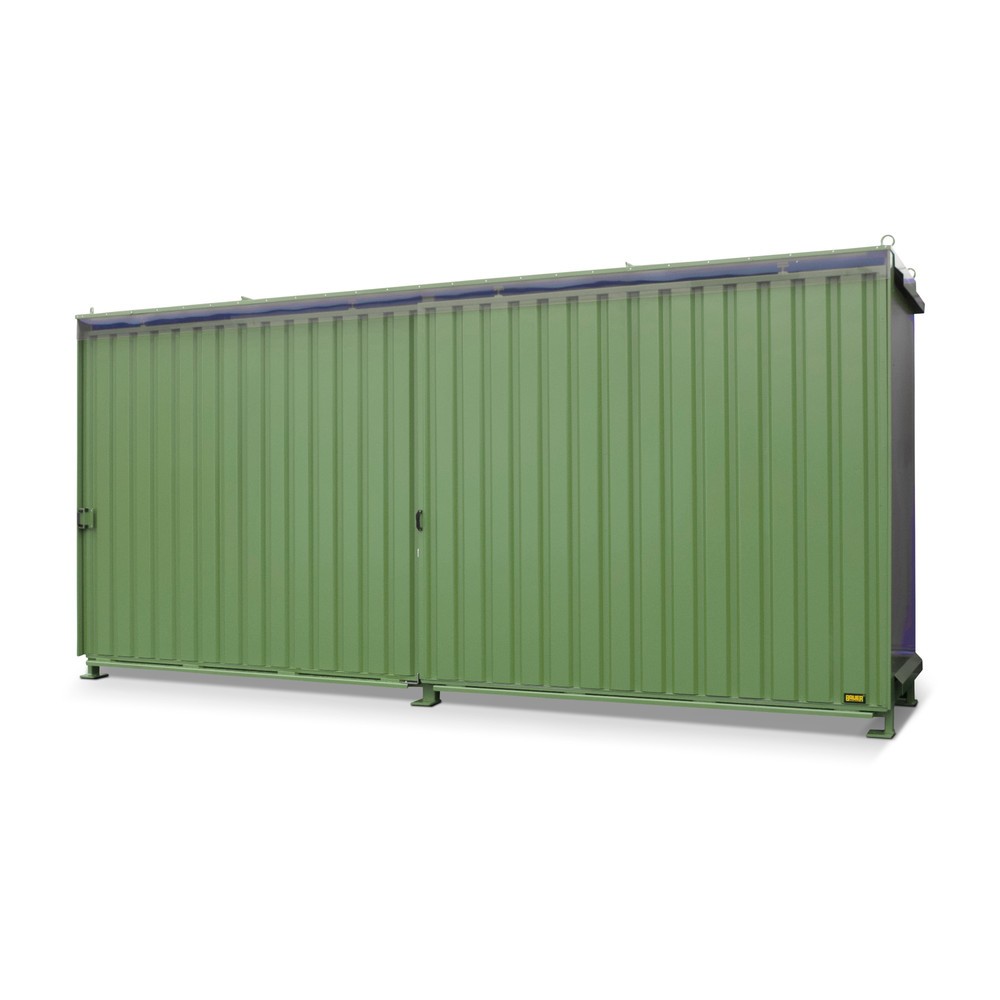 Productafbeelding nr. 1: Stellingcontainer voor 8 x KTC/IBC, 2 niveaus, 2 schuifdeuren, geleiderail, resedagroen