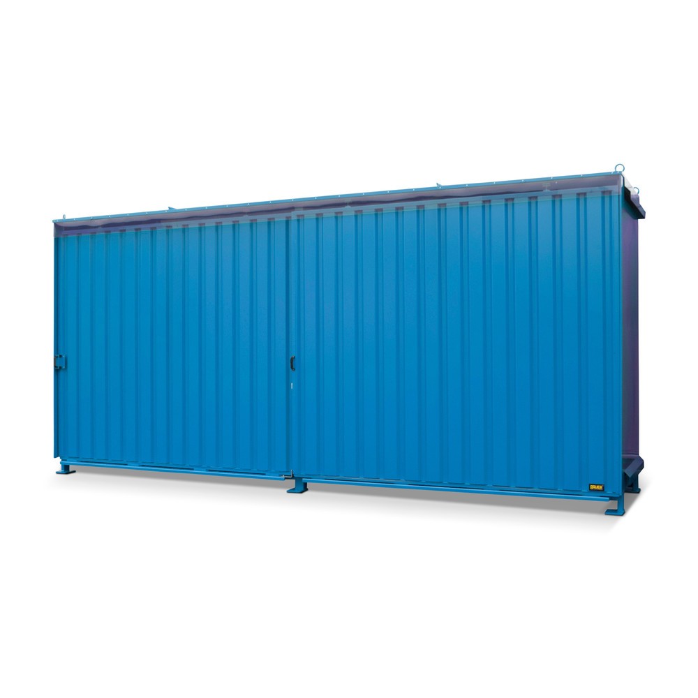 Product afbeelding: Stellingcontainer voor 8 x KTC/IBC, 2 niveaus, 2 schuifdeuren, geleiderail, lichtblauw