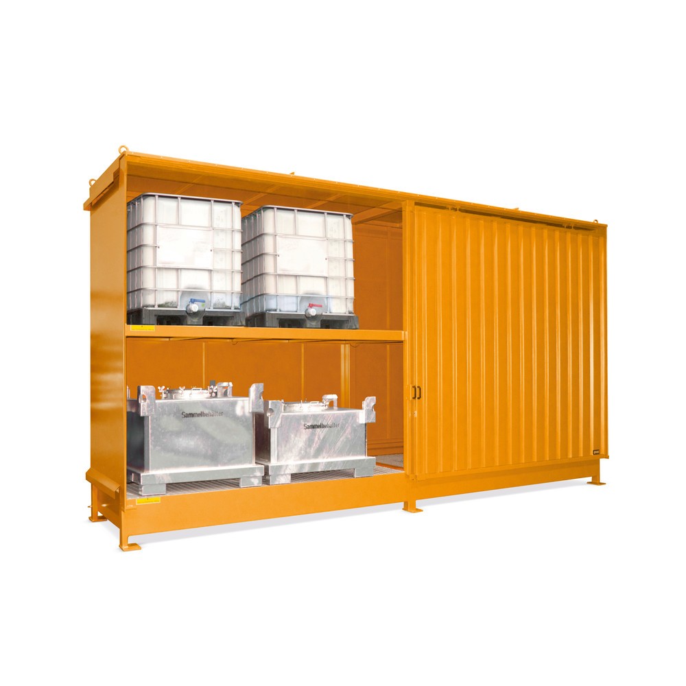 Productafbeelding nr. 2: Stellingcontainer voor 8 x KTC/IBC, 2 niveaus, 2 schuifdeuren, geleiderail, lichtblauw