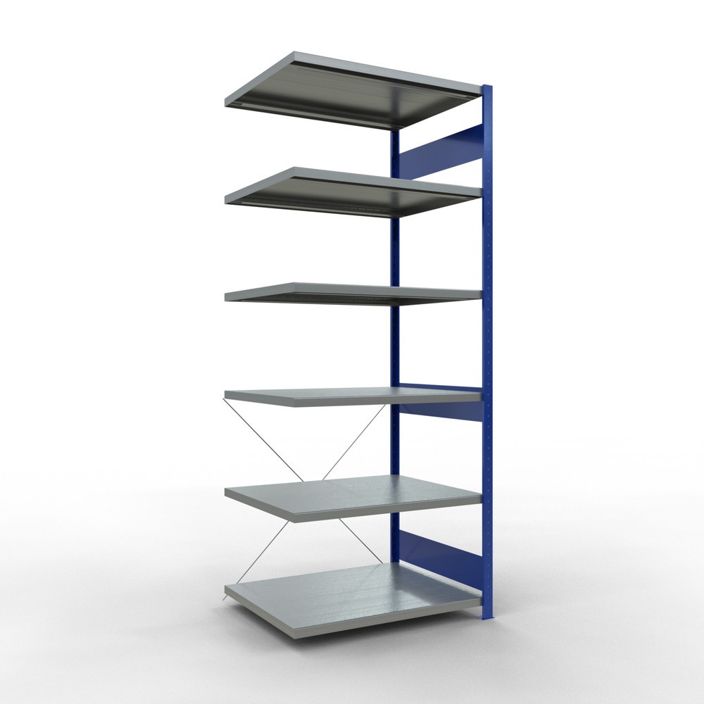 Productafbeelding nr. 1: Legbordstelling SCHULTE inhaakmontage, aanbouwelement, schapbelasting 330 kg, gentiaanblauw/verzinkt, h x b x d 2.500 x 1.000 x 800 mm