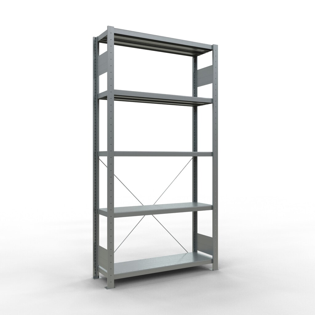 Legbordstelling SCHULTE, verzinkt, met 5 legborden van plaatstaal, vaklast 330 kg, hxbxd 2.000 x 1.060 x 336 mm Product afbeelding: Legbordstelling SCHULTE, verzinkt, met 5 legborden van plaatstaal, vaklast 330 kg, hxbxd 2.000 x 1.060 x 336 mm