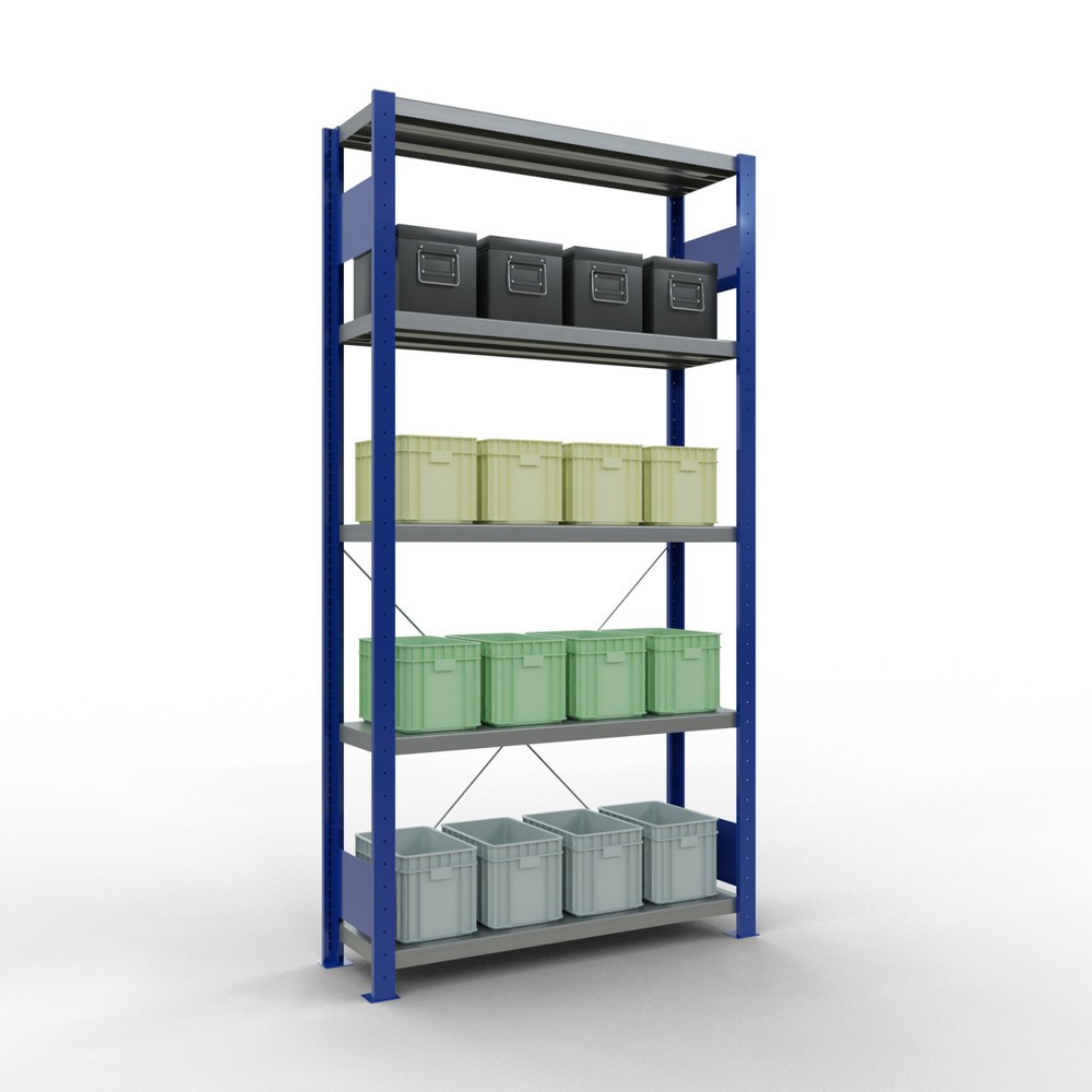 Productafbeelding nr. 3: Legbordstelling SCHULTE, gentiaanblauw / verzinkt, met 5 legborden van plaatstaal, vaklast 330 kg, hxbxd 2.000 x 1.060 x 336 mm