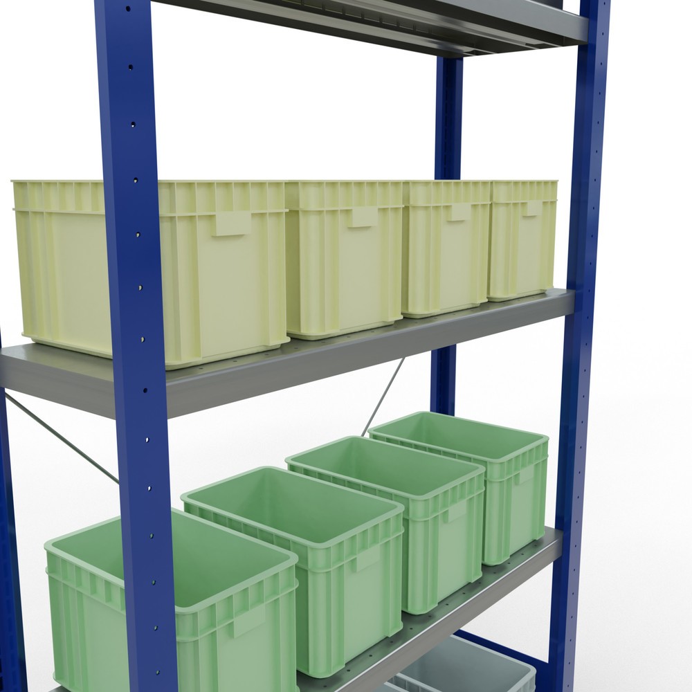 Productafbeelding nr. 4: Legbordstelling SCHULTE, gentiaanblauw / verzinkt, met 5 legborden van plaatstaal, vaklast 330 kg, hxbxd 2.000 x 1.060 x 336 mm