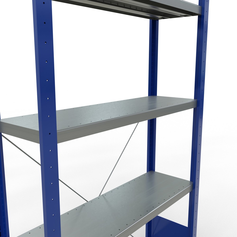 Productafbeelding nr. 5: Legbordstelling SCHULTE, gentiaanblauw / verzinkt, met 5 legborden van plaatstaal, vaklast 330 kg, hxbxd 2.000 x 1.060 x 336 mm