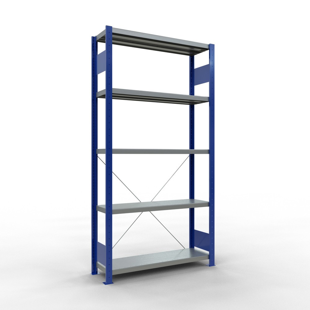 Product afbeelding: Legbordstelling SCHULTE, gentiaanblauw / verzinkt, met 5 legborden van plaatstaal, vaklast 330 kg, hxbxd 2.000 x 1.060 x 336 mm