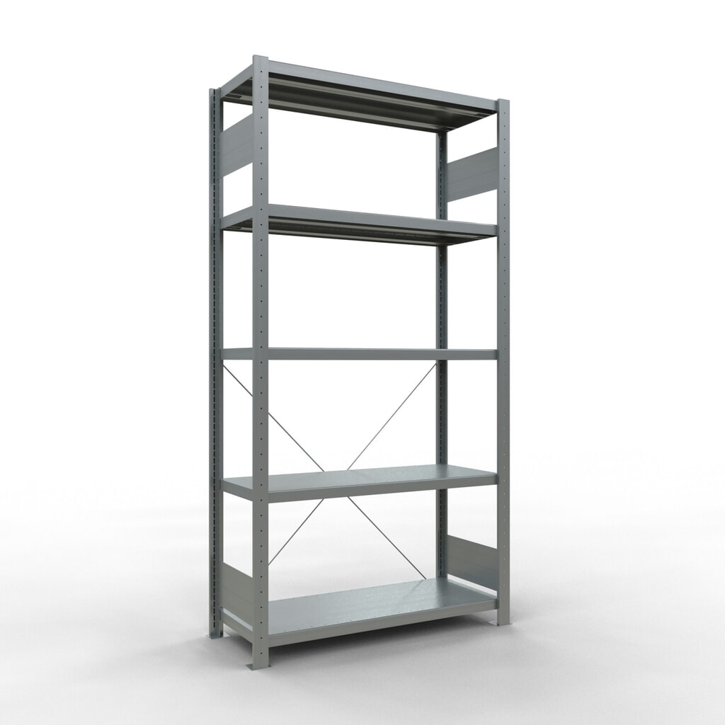 Legbordstelling SCHULTE, verzinkt, met 5 legborden van plaatstaal, vaklast 330 kg, hxbxd 2.000 x 1.060 x 436 mm Product afbeelding: Legbordstelling SCHULTE, verzinkt, met 5 legborden van plaatstaal, vaklast 330 kg, hxbxd 2.000 x 1.060 x 436 mm