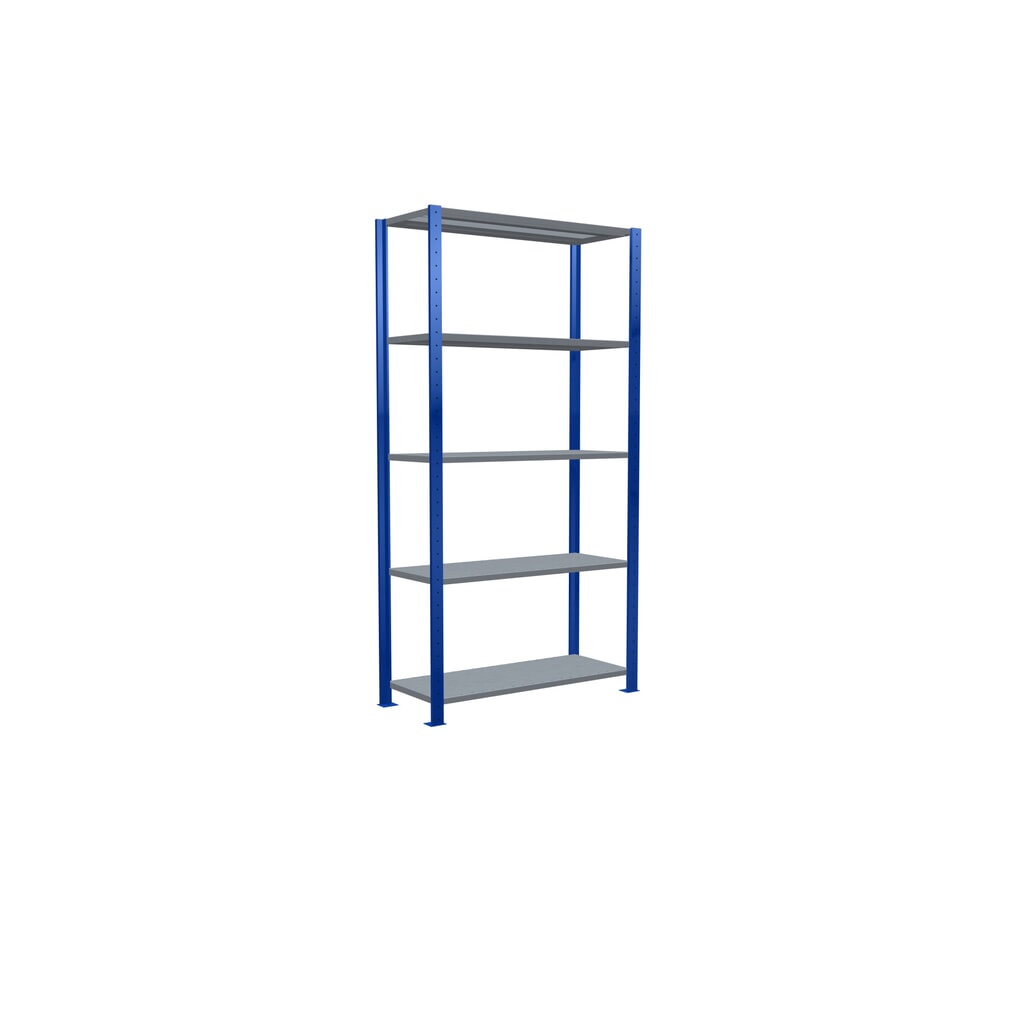 Productafbeelding nr. 2: Legbordstelling SCHULTE, gentiaanblauw / verzinkt, met 5 legborden van plaatstaal, vaklast 330 kg, hxbxd 2.000 x 1.060 x 436 mm