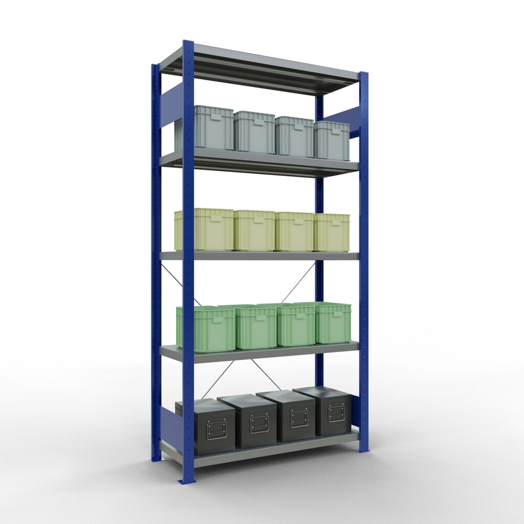 Productafbeelding nr. 3: Legbordstelling SCHULTE, gentiaanblauw / verzinkt, met 5 legborden van plaatstaal, vaklast 330 kg, hxbxd 2.000 x 1.060 x 436 mm