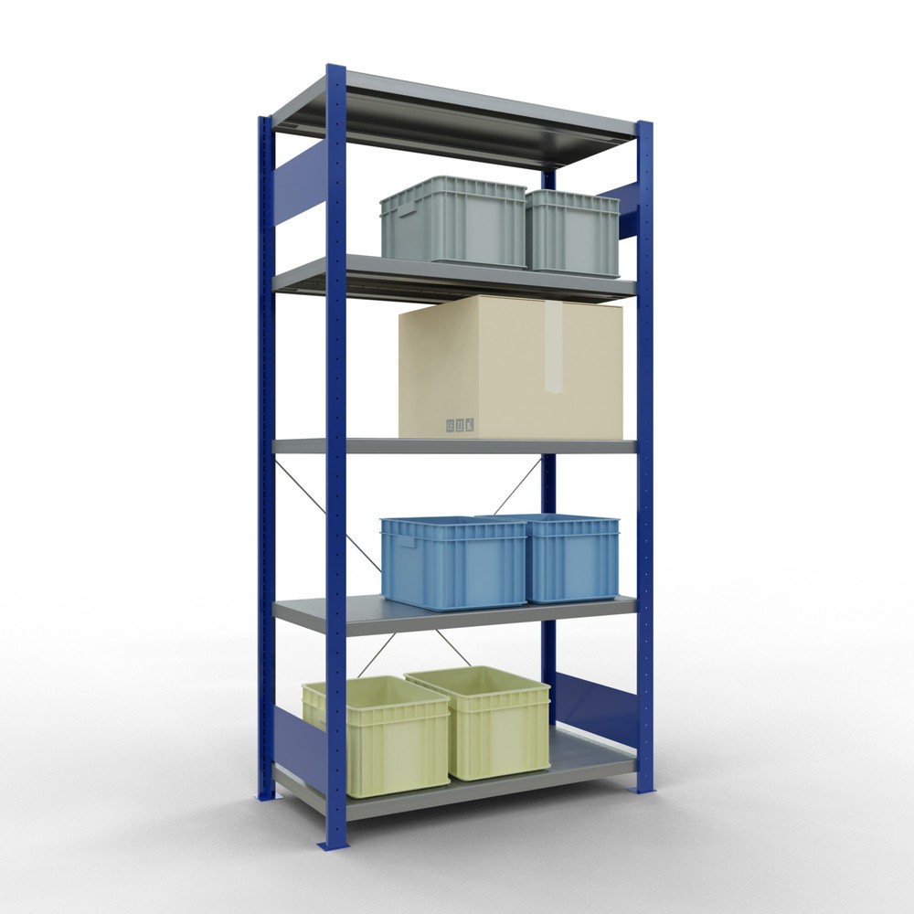 Productafbeelding nr. 3: Legbordstelling SCHULTE, gentiaanblauw / verzinkt, met 5 legborden van plaatstaal, vaklast 330 kg, hxbxd 2.000 x 1.060 x 536 mm