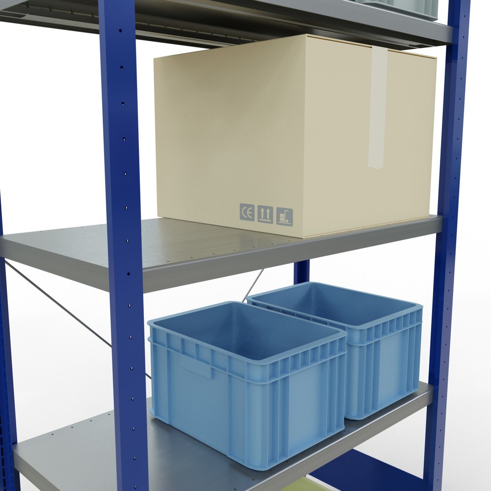 Productafbeelding nr. 4: Legbordstelling SCHULTE, gentiaanblauw / verzinkt, met 5 legborden van plaatstaal, vaklast 330 kg, hxbxd 2.000 x 1.060 x 536 mm