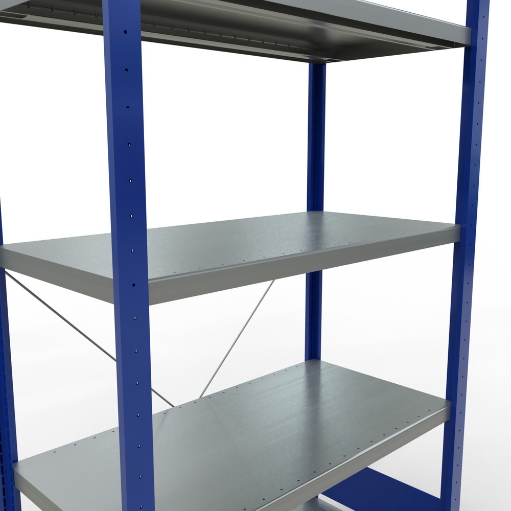 Productafbeelding nr. 5: Legbordstelling SCHULTE, gentiaanblauw / verzinkt, met 5 legborden van plaatstaal, vaklast 330 kg, hxbxd 2.000 x 1.060 x 536 mm