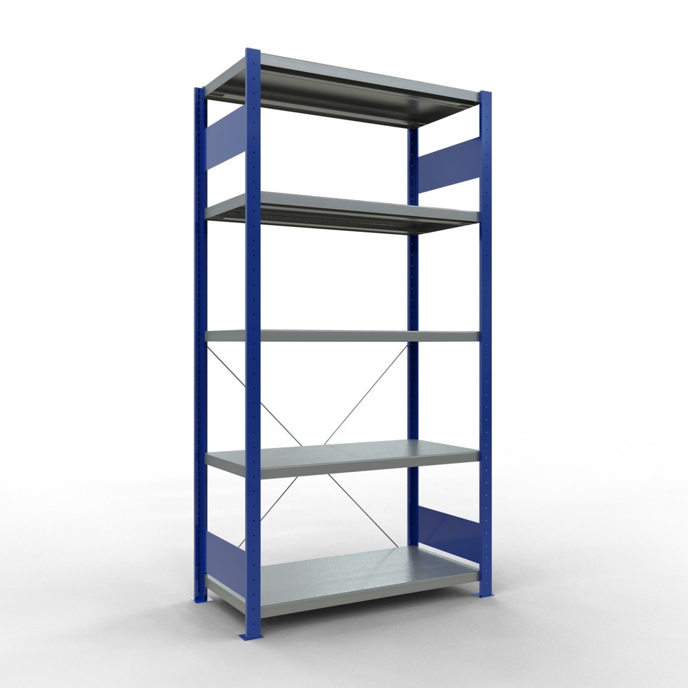 Product afbeelding: Legbordstelling SCHULTE, gentiaanblauw / verzinkt, met 5 legborden van plaatstaal, vaklast 330 kg, hxbxd 2.000 x 1.060 x 536 mm