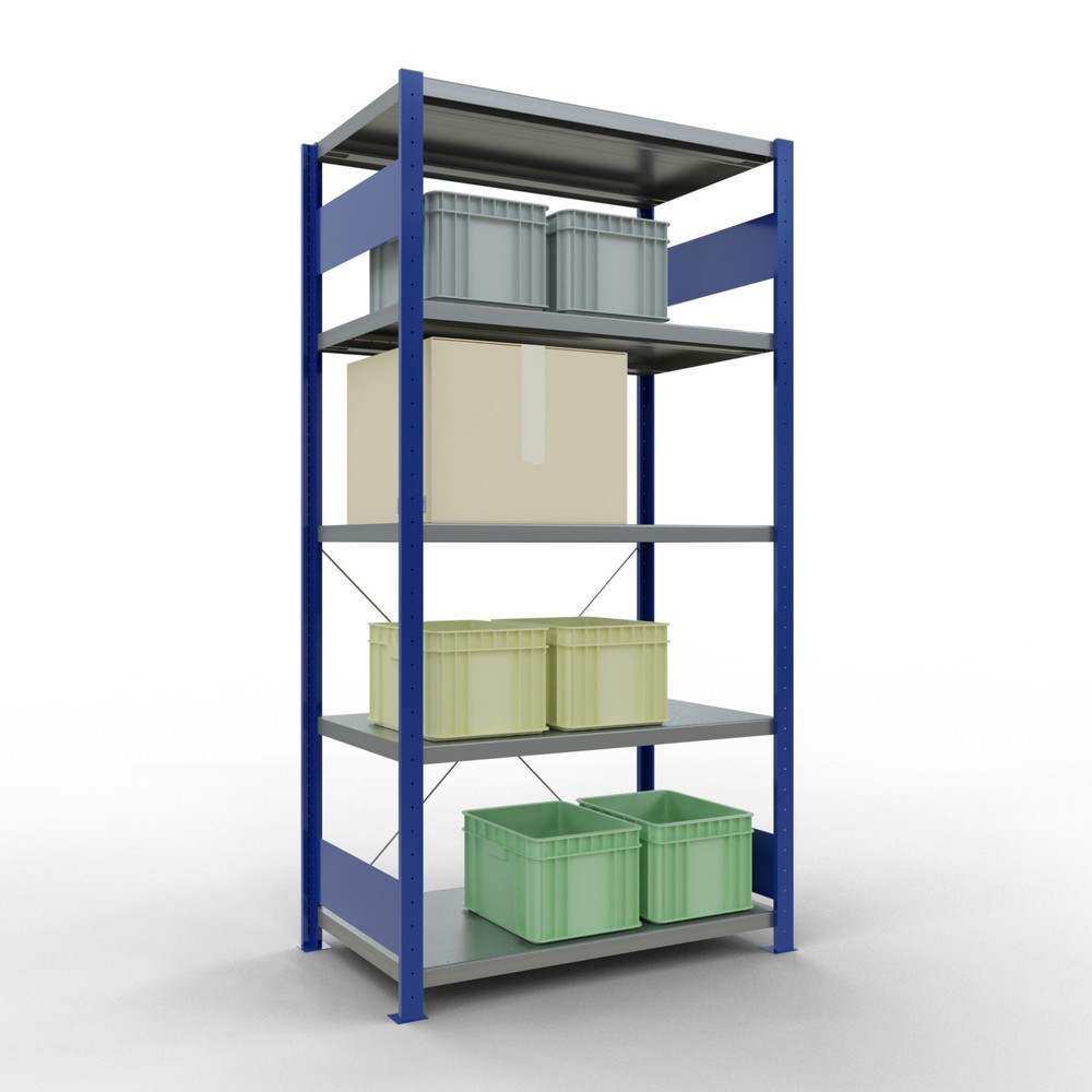 Productafbeelding nr. 3: Legbordstelling SCHULTE, gentiaanblauw / verzinkt, met 5 legborden van plaatstaal, vaklast 330 kg, hxbxd 2.000 x 1.060 x 636 mm