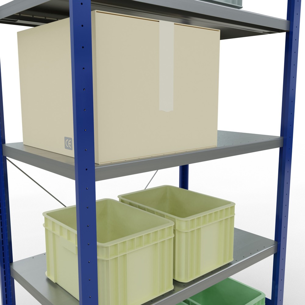 Productafbeelding nr. 4: Legbordstelling SCHULTE, gentiaanblauw / verzinkt, met 5 legborden van plaatstaal, vaklast 330 kg, hxbxd 2.000 x 1.060 x 636 mm