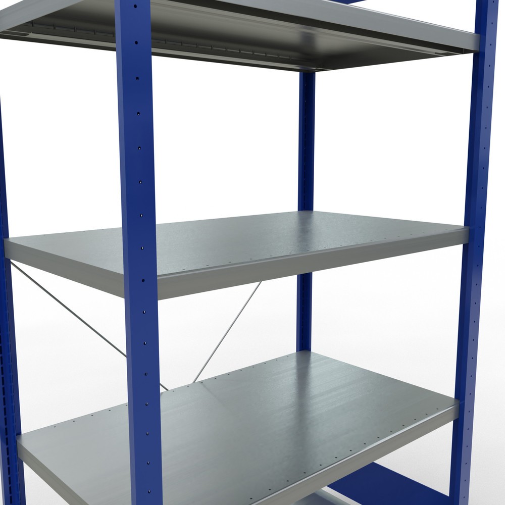 Productafbeelding nr. 5: Legbordstelling SCHULTE, gentiaanblauw / verzinkt, met 5 legborden van plaatstaal, vaklast 330 kg, hxbxd 2.000 x 1.060 x 636 mm