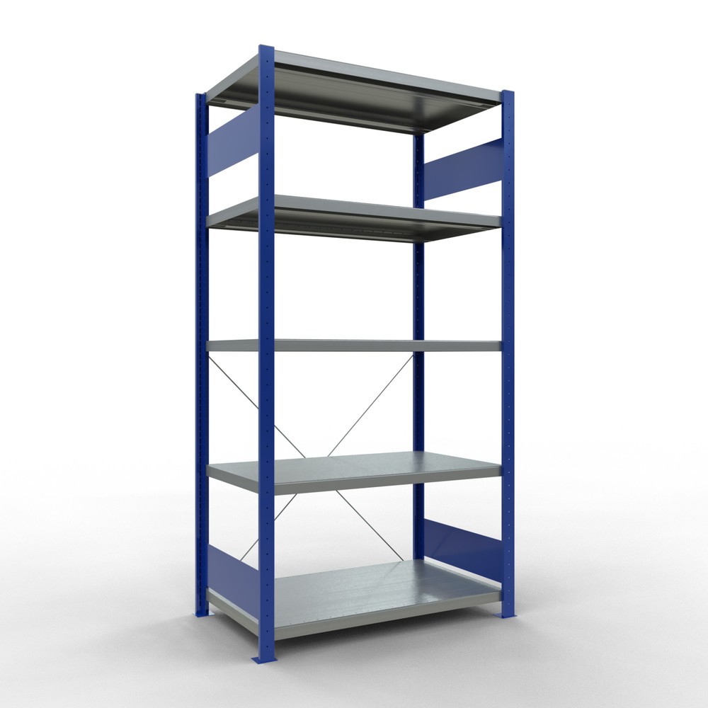 Product afbeelding: Legbordstelling SCHULTE, gentiaanblauw / verzinkt, met 5 legborden van plaatstaal, vaklast 330 kg, hxbxd 2.000 x 1.060 x 636 mm