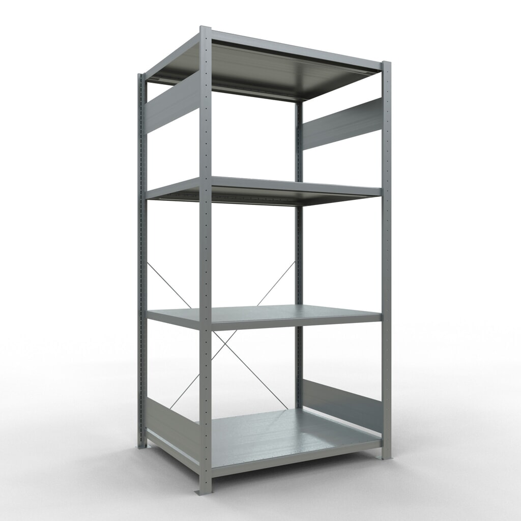 Legbordstelling SCHULTE, verzinkt, met 5 legborden van plaatstaal, vaklast 330 kg, hxbxd 2.000 x 1.060 x 836 mm Product afbeelding: Legbordstelling SCHULTE, verzinkt, met 5 legborden van plaatstaal, vaklast 330 kg, hxbxd 2.000 x 1.060 x 836 mm